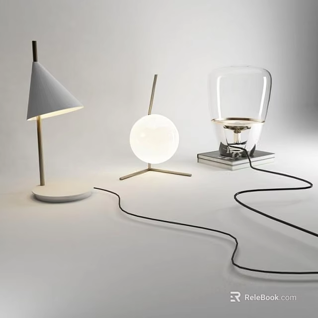 Modern Minimalist Table Lamps With Conical Shade Spherical Globe And Transparent Glass Design 3d model 