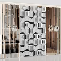 Modern Geometric Decorative Wall Design With Black White Patterns And Metal Strips 3d model
