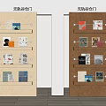 Trackless Barn Door with Glass Shelves and Decorative Books for Home Interior