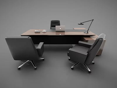 Stylish Office Desk Setup With Ergonomic Chairs Laptop And Desk Lamp 3d model