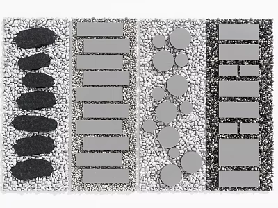 Stepping Stones With Various Shapes And Gravel Background For Garden Design 3d model