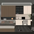 Modern Tatami Bedroom Interior With Bed Study Desk Wooden Cabinet And Neutral Tones