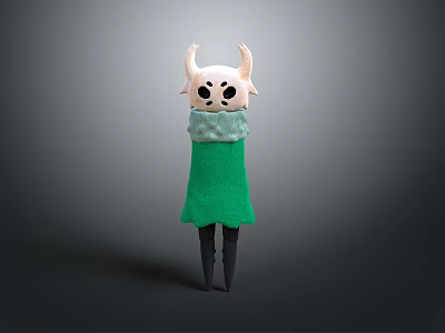 Cute Plush Doll With White Horns Green Dress And Black Legs 3d model