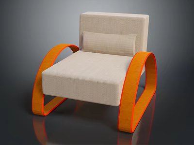 Modern Single Sofa With Beige Upholstery And Orange Curved Armrests Design 3d model