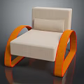 Modern Single Sofa With Beige Upholstery And Orange Curved Armrests Design 3d model