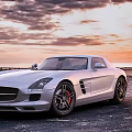 Silver Mercedes Benz Sports Car In Coastal Sunset
