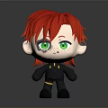 3D Cartoon Character With Red Hair Green Eyes Freckles And Black Outfit
