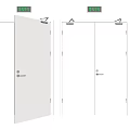 Safety Exit Fire Doors With Green Indicator Signs In Open And Closed Positions