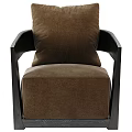 Modern Brown Leather Single Sofa With Wooden Armrests And Comfortable Cushion Design