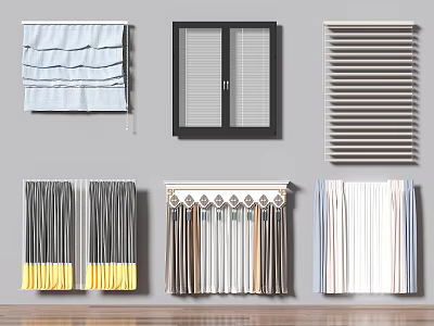Different Types of Curtains and Blinds with Various Designs for Home Decoration 3d model