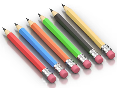 Colorful Pencils with Various Colored Barrels Pink Erasers and Silver Ferrules Arranged Neatly 3d model
