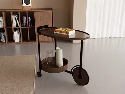 Modern Rolling Side Table With Two Tier Design Book Glass And Candle 3d model