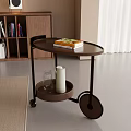 Modern Rolling Side Table With Two Tier Design Book Glass And Candle 3d model