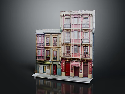 European Style Architecture With Multi Story Colorful Facades Windows And Doors 3d model