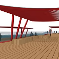 Observation Tower With Red Bridge Platform Green Hillside And Sea View 3d model