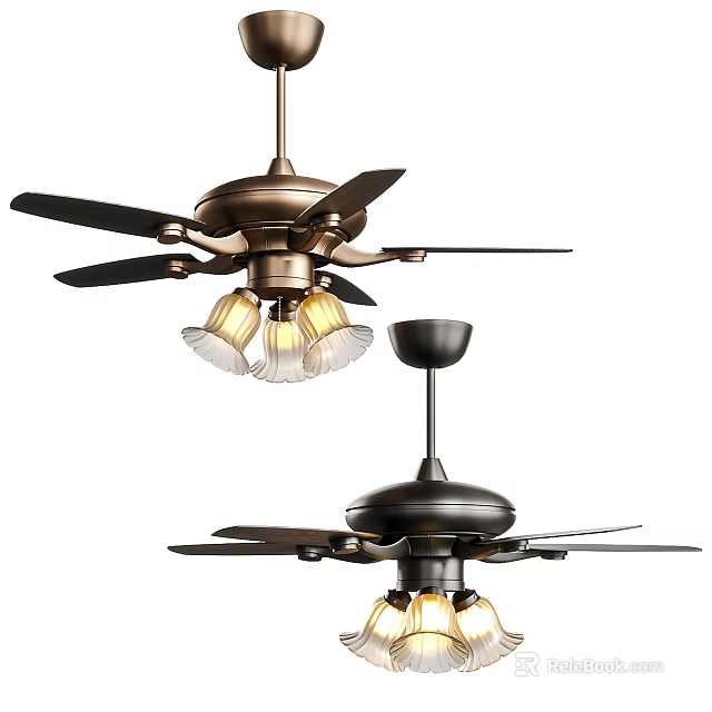 Two Modern Ceiling Fans With Lights And Metal Blades For Home Decor 3d model 