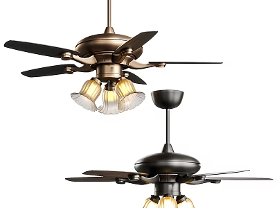 Two Modern Ceiling Fans With Lights And Metal Blades For Home Decor 3d model
