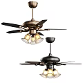 Two Modern Ceiling Fans With Lights And Metal Blades For Home Decor 3d model