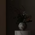 Natural Textured Ceramic Vase With White Lilies Pine Needles And Twigs