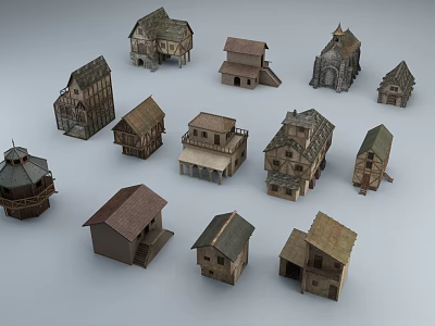 European Architecture Models Featuring Various Traditional Designs And Roof Styles 3d model