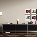 Modern Entryway Console Table With Black Metal Frame And Decorative Wall Art 3d model