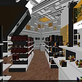 Specialty Store Interior With Yellow Walls White Shelves And Product Displays