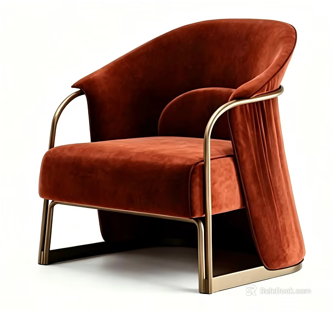 Red Velvet Leisure Chair With Modern Metal Frame And Stylish Design 3d model 