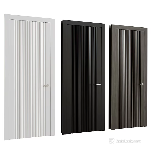 Modern Slat Design Interior Doors With White Black And Dark Gray Color Options 3d model 