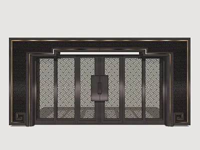 Traditional Chinese Carved Door With Metal Frame And Decorative Patterns 3d model