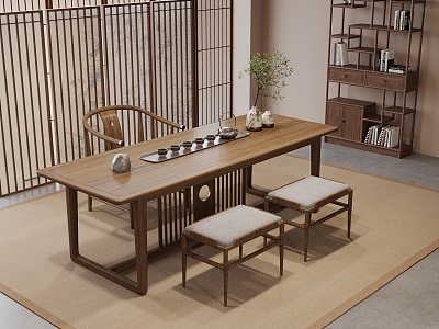 30 Tea Table and Chair New Chinese Tea Table and Chair Tea Set Antique Rack 3d model