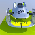 Futuristic Aerodynamic Silver Vehicle Model Display With Yellow Accents And Green Base
