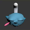 Cute 3D Cartoon Cat Character With Blue Hair Pink Horn And Blue Shirt Gray Pants