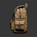 Brown Canvas Backpack With Leather Straps And Multiple Pockets For Daily Use