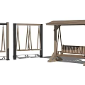 Three Outdoor Swing Chairs Featuring Two Simple Frames And One Wooden Canopy Design 3d model