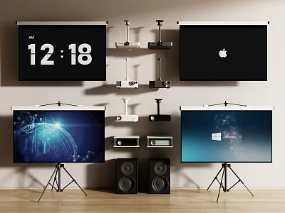 Projection Monitoring Security System With Multiple Projectors Screens And Setup Gear 3d model
