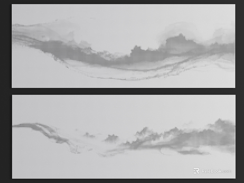 Black And White Background Wall With Dot Pattern Wavy Lines And Mountain Shape Design 3d model 