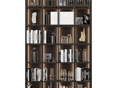 Modern Bookshelf Interior With Books Decorative Vases Sculptures And Framed Art 3d model