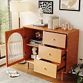 Elegant Wooden Sideboard With Drawers Decorative Items Floor Lamp And Wall Art