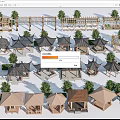 Traditional Chinese Architecture Models With Wooden Pavilions Trees And Roof Structures