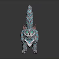Game Movie Character Striped Cat with Blue Green Striped Fur Green Eyes and Pink Ears