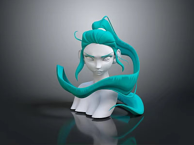 Fantasy Character Creature Hybrid With Teal Flowing Hair And Sharp Eyes 3D Sculpture 3d model