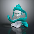 Fantasy Character Creature Hybrid With Teal Flowing Hair And Sharp Eyes 3D Sculpture