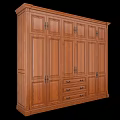 Classic Wooden Wardrobe with Multiple Doors Drawer Storage and Solid Wood Design 3d model