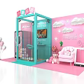 Pink Huawei Trendy Play Store Photo Check-in Spot with Cloud Decorations and Teddy Bear Dolls