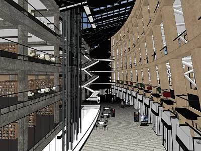 Spacious Shopping Mall Lobby With Multi Level Design Glass Ceiling And Escalators 3d model