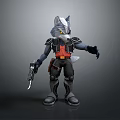 Gray Wolf Game Movie Character With Armored Suit Red Vest And Weapons