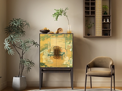 Chinese-style Entrance Cabinet Chinese-style Decorative Cabinet Chinese-style Side Cabinet Ancient Storage Cabinet 3d model