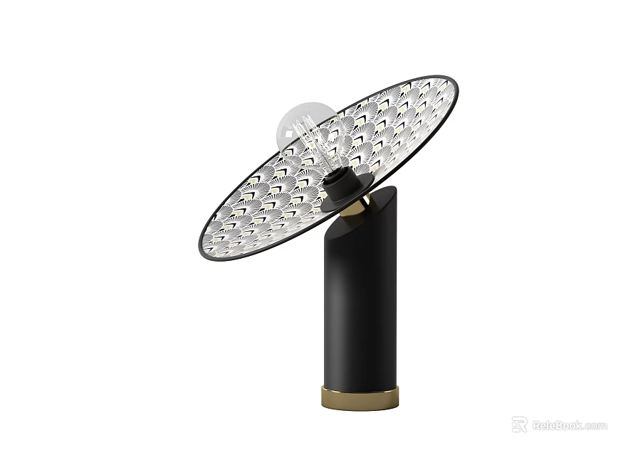 Modern Table Lamp With Black Base Gold Accents Round Transparent Lampshade And Crystal Dots 3d model 