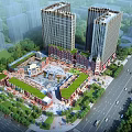 Modern Office Towers With Central Plaza Green Landscape And Surrounding Commercial Area