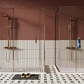 Modern Bathroom Shower Design With Glass Enclosures Brown White Tiled Walls And Checkered Floor